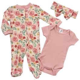 Baby Girl &#40;NB-9M&#41; Chick Pea&#40;R&#41; 3pc. Solid Top & Floral Footie Set