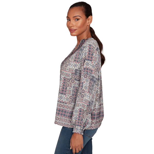 Womens Skye&#8217;s the Limit Back To Town V Neck Patchwork Blouse