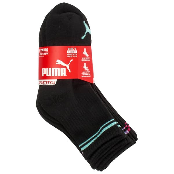 Girls Puma(R) 6pk. Sportstyle 1/2 Terry Low Crew Socks - image 