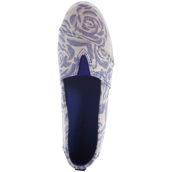 Womens Ashley Blue Canvas Floral Slip On Flats