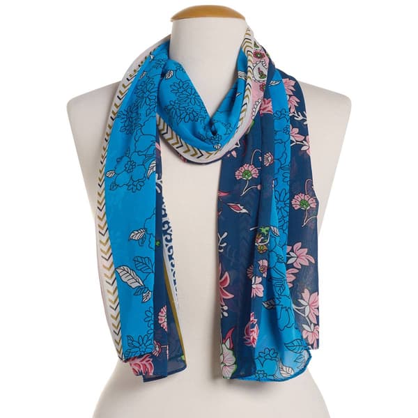 Womens Renshun Fun Floral Pearl Silky Oblong Scarf - Navy - image 