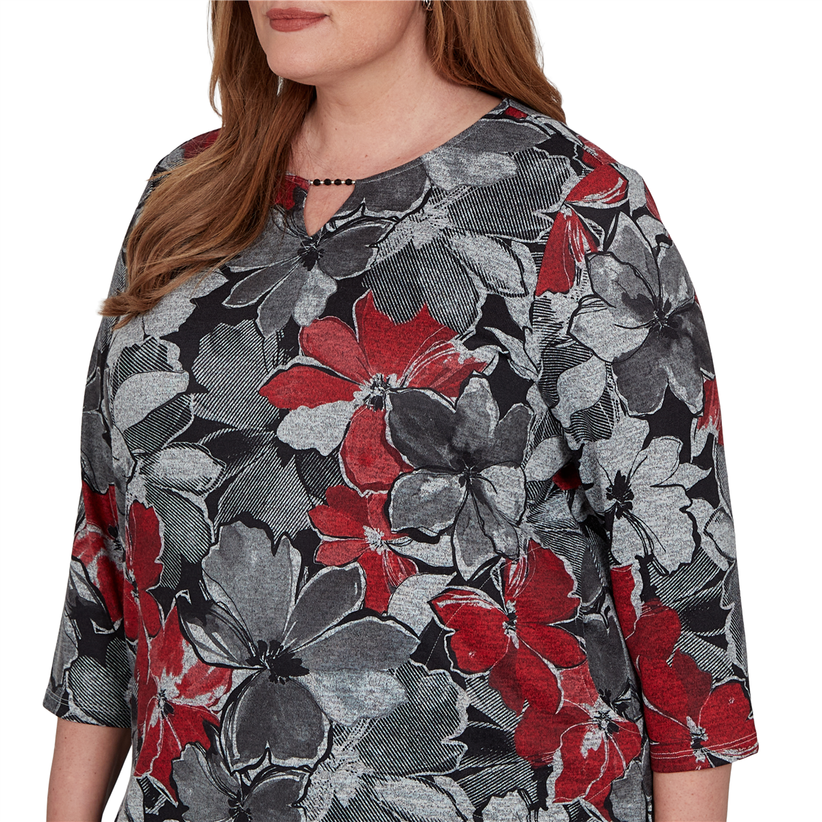 Plus Size Alfred Dunner Classics 3/4 Sleeve Keyhole Floral Blouse