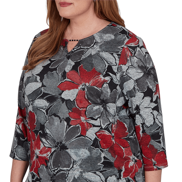 Plus Size Alfred Dunner Classics 3/4 Sleeve Keyhole Floral Blouse
