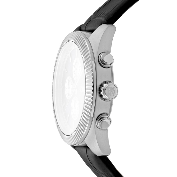 Mens DKNY Bezel Chronograph Black Leather Watch - DK1G134L0035