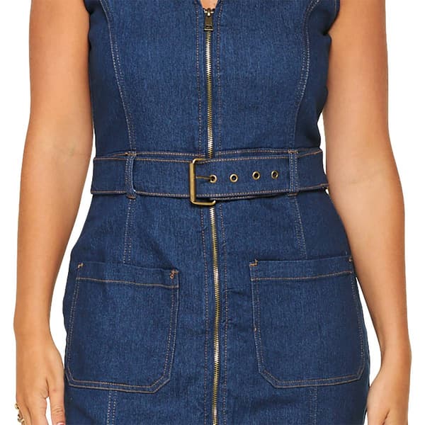 Womens Bebe Sleeveless Belted Denim Midi Dress