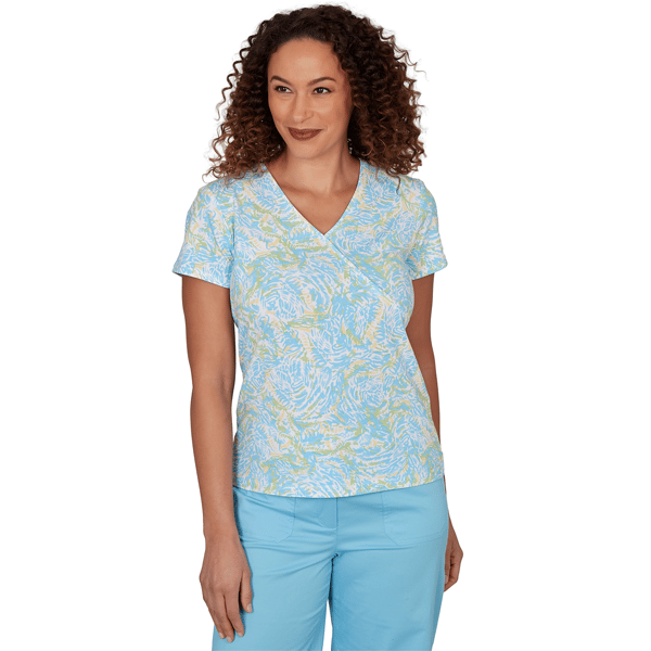 Plus Size Heart''s of Palm Aqua Fresh Printed Stretch Jersey Shor