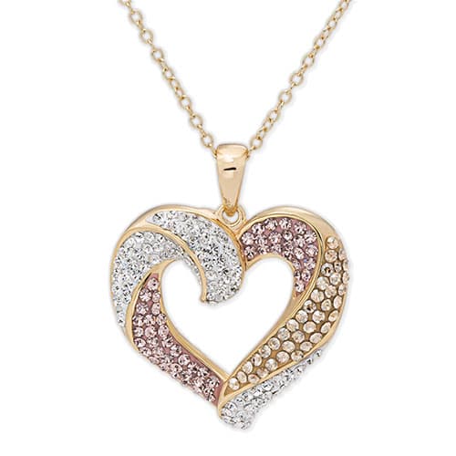 Yellow Plated Silver Tri-Color Crystal Open Heart Necklace - image 