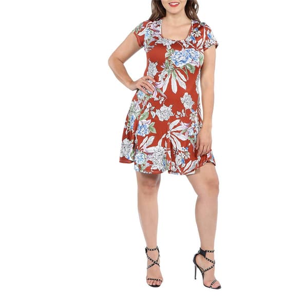 Plus Size 24/7 Comfort Apparel Floral Fit & Flare Shirt Dress - image 