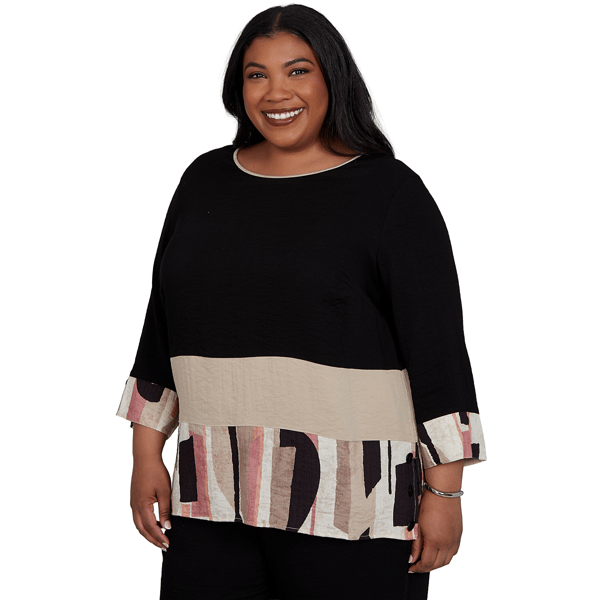 Plus Size Alfred Dunner Travel Advisory Spliced Patchwork Blouse
