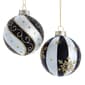 Kurt Adler 80 MM 6pc. Silver/Black/Gold Glass Balls Set - image 1