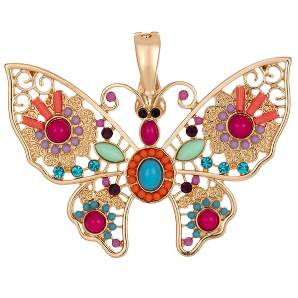 Wearable Art Silver-Tone Multi Color Beaded Butterfly Enhancer - image 