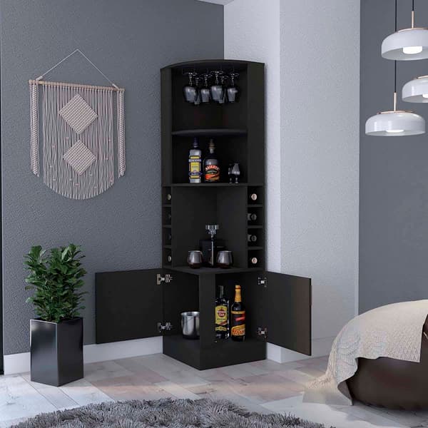 FM FURNITURE Kava Delhi Black Corner Bar Cabinet