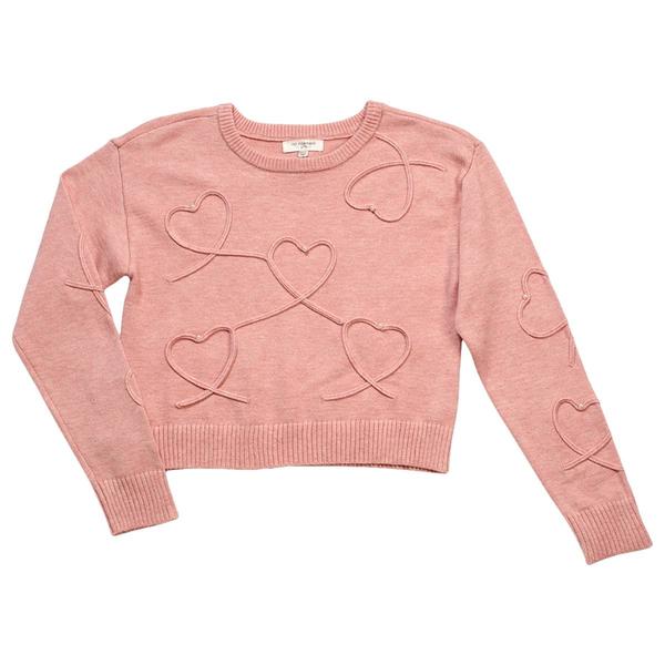 Girls (7-16) No Comment Long Sleeve Heart Sweater with Pearls - image 
