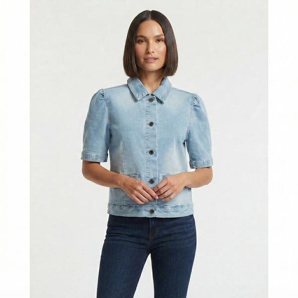 Womens Baccini Short Puff Sleeve Welt Pocket Denim Jacket - image 