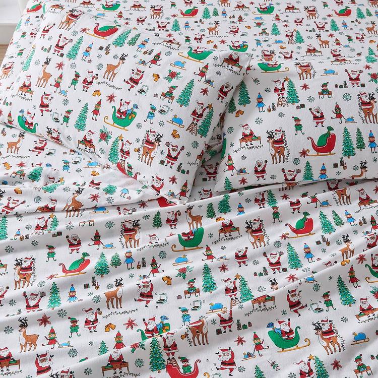 Freshfolds Cotton Santa Joy Holiday 4pc. Flannel Sheet Set