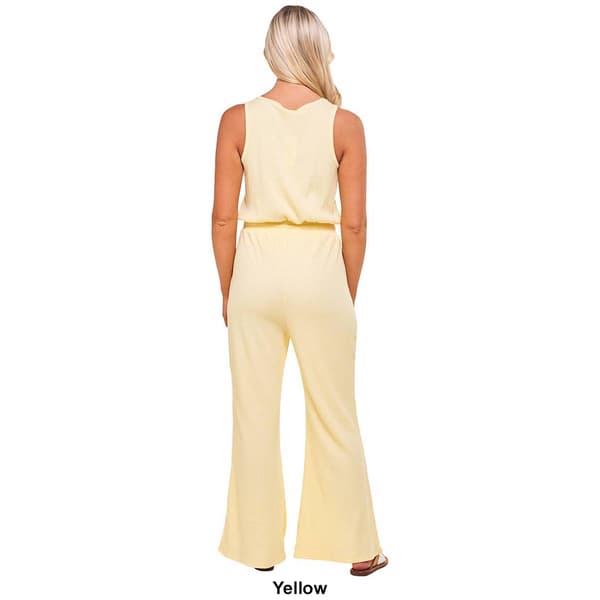 Juniors No Comment Ribbed V-Neck Cinched Waist Jumpsuit