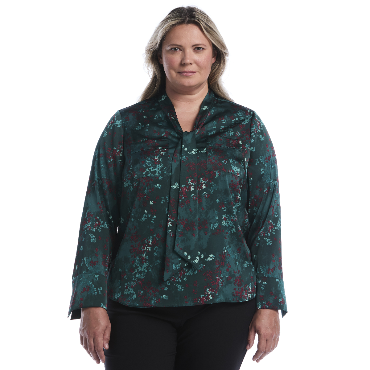 Plus Size Rafella Obscure Floral Patch Pocket Blouse Shirt