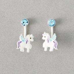 Kids Sterling Silver Front & Back Unicorn Dangle Earrings