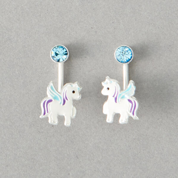 Kids Sterling Silver Front & Back Unicorn Dangle Earrings - image 