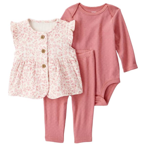 Baby Girl &#40;3-24m&#41; Carters&#40;R&#41; 3pc. Quilted Vest Bodysuit & Pant Set - image 