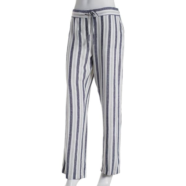 Womens Per Se Stripe Linen Beach Pants - Navy/Grey