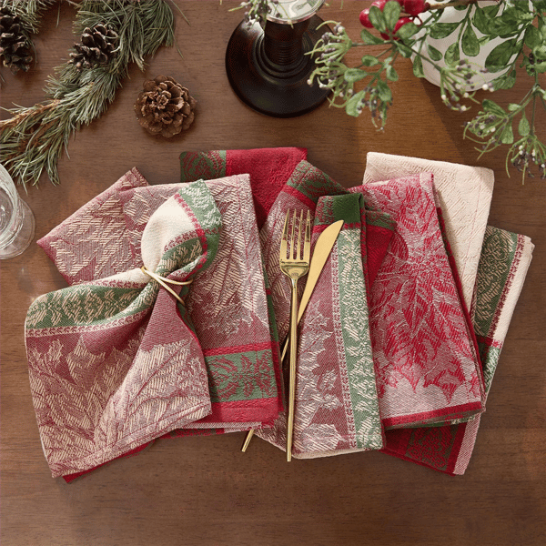Threadmade Prestige Poinsettia Jacquard Napkins - Set of 8