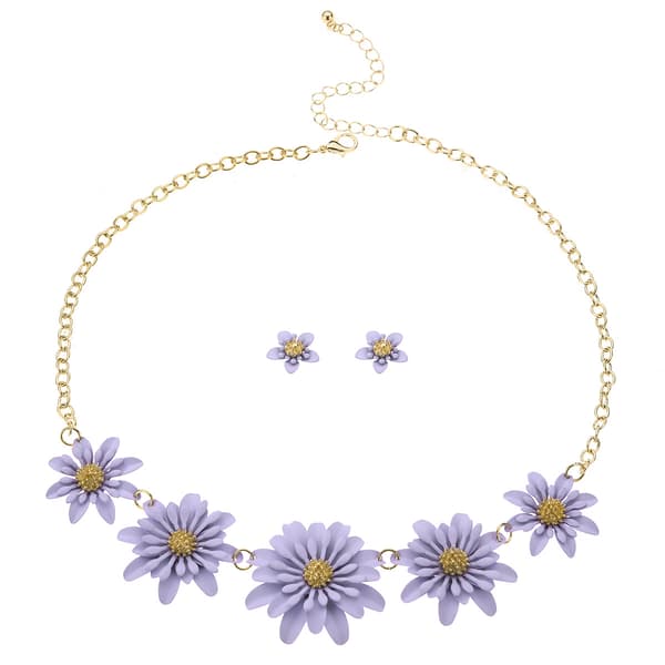 Ashley Cooper(tm) Purple Flower Necklace & Earring Set - image 