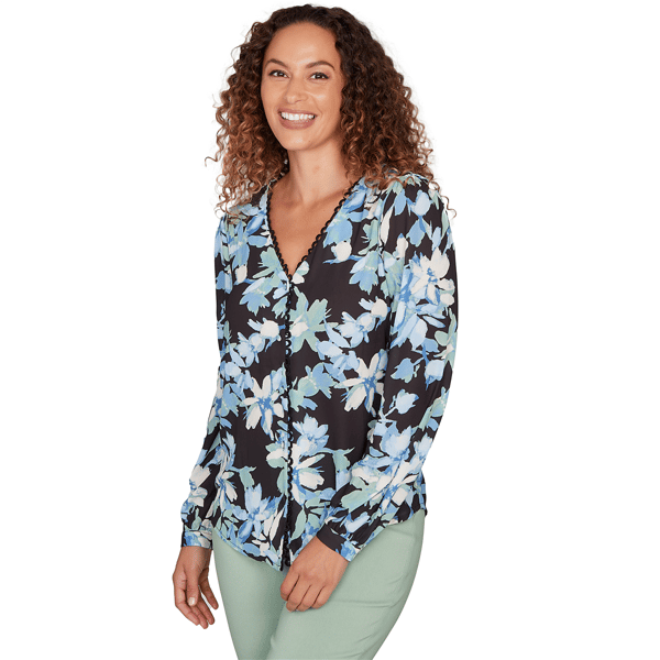 Petite Emaline Seabreeze Essence Button Front Floral Blouse