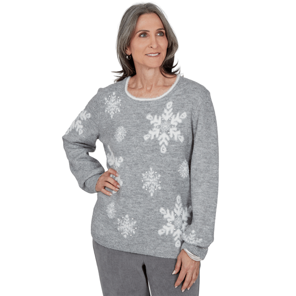Petite Alfred Dunner Vail Snowflake Pearl Heathered Sweater - image 