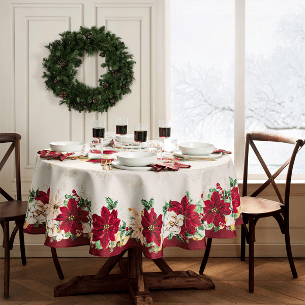 Threadmade Poinsettia Garlands Engineered Tablecloth