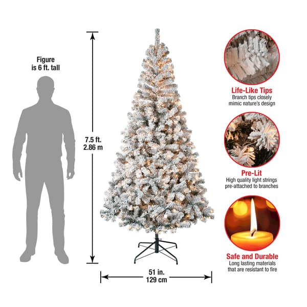 National Tree 7.5ft Acacia Flocked Pre-Lit Christmas Tree