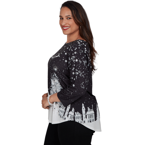 Plus Size Ruby Rd. Happy Holidays Santa''s Sleigh Scenic Tee