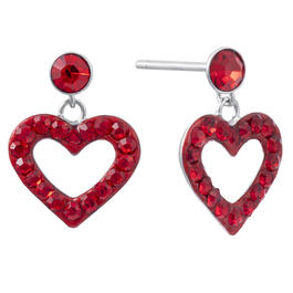 Sterling Silver Red Crystal Open Heart Post Earrings