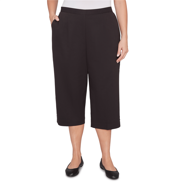 Plus Size Alfred Dunner Classics_S6 Solid Twill Button Hem Capri - image 