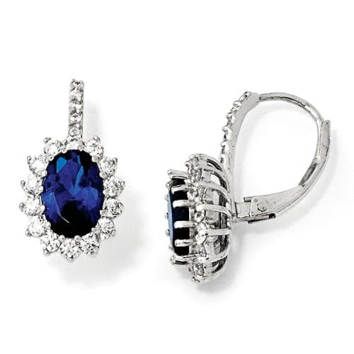 Sterling Silver & Synthetic Sapphire Earrings - image 