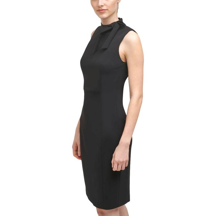 Womens Calvin Klein Sleeveless Crepe Tie Neck Sheath Dress