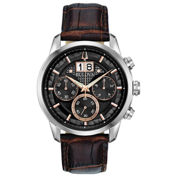 Mens Bulova Sutton Brown Leather Strap Watch - 96B311 - image 