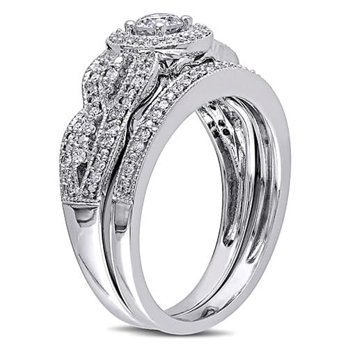 Loveblooms™ White Gold Diamond Halo Bridal Ring Set