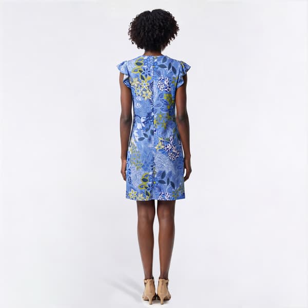 Petite MSK Flutter Sleeve V Neck Leaf Shift Dress