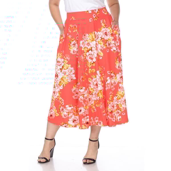 Plus Size White Mark Tasmin Spring Floral Flare Midi Skirt