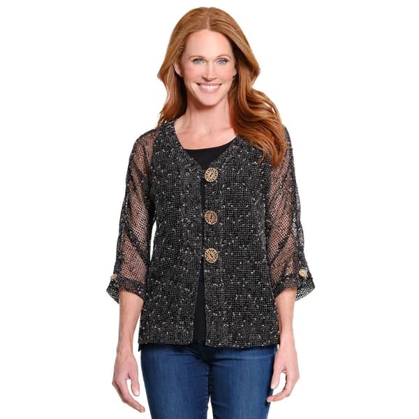 Womens Ali Miles Woven Mesh Button Front Cardigan - image 