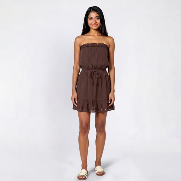 Juniors No Comment Strapless Tie Waist Gauze Dress w/ Sequin - image 