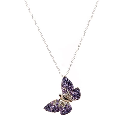 Silver Plated Multi Crystal Butterfly Pendant Necklace