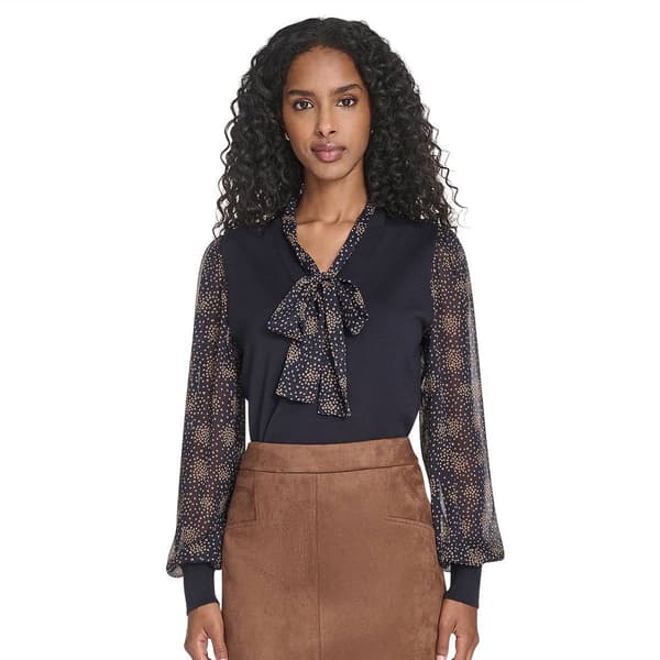 Womens Tommy Hilfiger Long Sleeve Stars Tie Neck Blouse