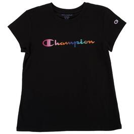 Girls &#40;7-16&#41; Champion Short Sleeve Rainbow Logo Script Tee