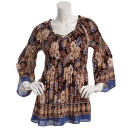 Plus Size Floral & Ivy 3/4 Sleeve Floral Paisley Pleater Blouse