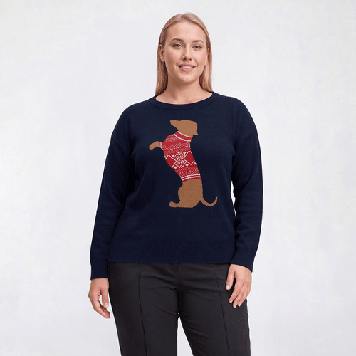 Plus Size Rio & Rian Long Sleeve Weiner Dog Sweater - image 