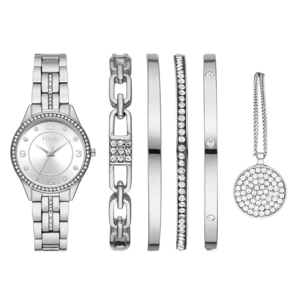 Womens Folio Silver-Tone Bracelet Watch & Gift Set - FMDFL2047 - image 
