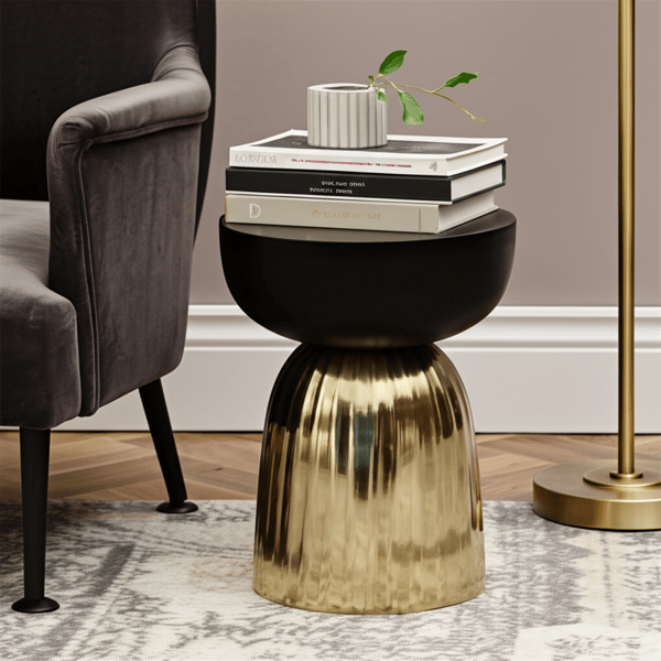 Sagebrook Home Black & Gold Decorative Ribbed Base Accent Table