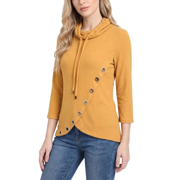 Womens NY Collection Long Sleeve Cowl Neck With Gromlet